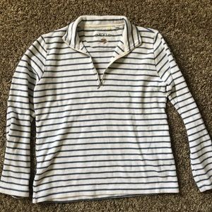 Blue and white orvis quarter zip